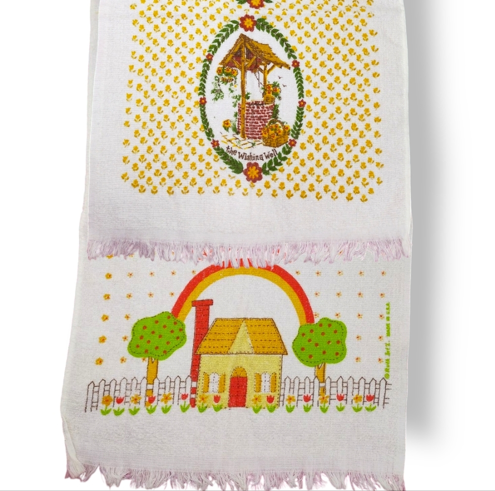 Two Vintage Roth, RTC Dish Kitchen Hand Towel Cotton Wishing Well Home S…